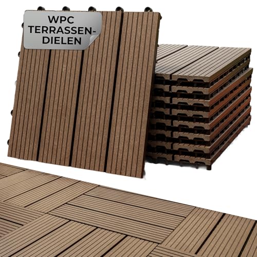STREND PRO WPC Terrassendielen 9 Stck x 30cm x 30cm | Braun Balkon Boden | Terrassenfliesen | Terassenplatten Außenbereich | WPC Fliesen | Klickfliesen mit Holzoptik | Kunststoff Dielen von STREND PRO