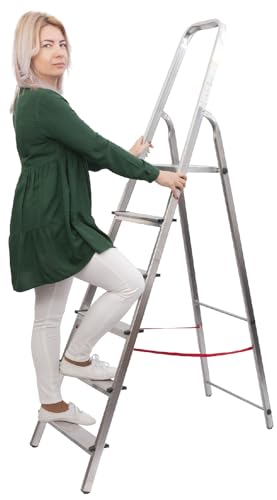 STREND PRO Trittleiter 6 Stufen Klappbar | max. 125kg | Haushaltsleiter 6 Stufen | Stehleiter 6 Stufen Alu für Arbeiten in Küche/Haushalt/Garage/Renovierung | Leiter 6 Stufen 1,97m/3,22m | Aluleiter von STREND PRO