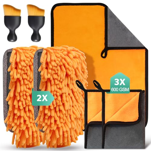 STRHAGO 7 Stück Autopflege Set mit 3 Stück Mikrofasertücher Auto,2Pcs Mikrofaser Waschhandschuh &2er Auto Innenreinigung Weiche Bürsten,600GSM Auto Trockentuch für Haushalts Autowäsche Trocknen STRHAGO 7 Stück Autopflege Set mit 3 Stück Mikrofasertücher Auto,2Pcs Mikrofaser Waschhandschuh &2er Auto Innenreinigung Weiche Bürsten,600GSM Auto Trockentuch für Haushalts Autowäsche Trocknen von STRHAGO
