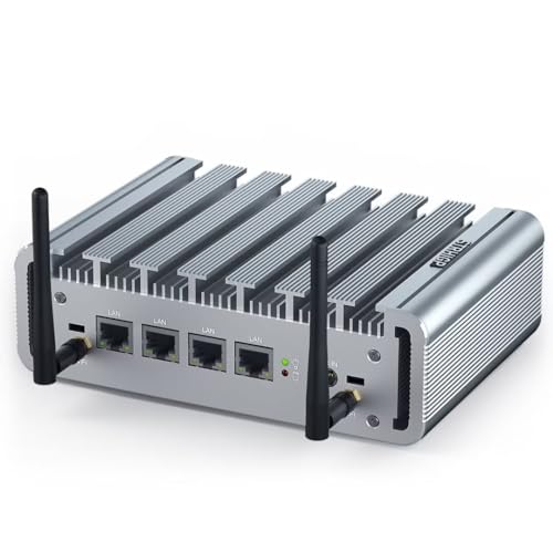 STRHIGP Firewall Mini PC N100(bis zu 3,4GHz), 8GB RAM DDR5+128GB NVMe SSD, 4x2.5GbE i226-V LAN Micro Firewall Appliance Lüfterloser PC VPN AES-NI 4×USB HD+DP WiFi, Support Win 10, Linux von STRHIGP