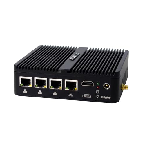 STRHIGP Firewall Mini PC OPNsense Celeron J4125 Quad Core Firewall 4 LAN, DDR4 8GB RAM 128GB SSD, Gigabit Ethernet Router, SIM Slot, Fanless Desktop Computer AES-NI, HD, COM, 2USB3.0, 4USB2.0 von STRHIGP