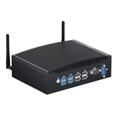 STRHIGP Lüfterloser Industrieller Micro PC i5 Unterstützt Windows 11/Linux, Dual Core 16 GB RAM DDR4 256 GB SSD+ 1 TB HDD Büro Kleiner Desktop Computer H7, 2*COM/2*HD/2*LAN/8*USB Mini PC Gehäuse von STRHIGP