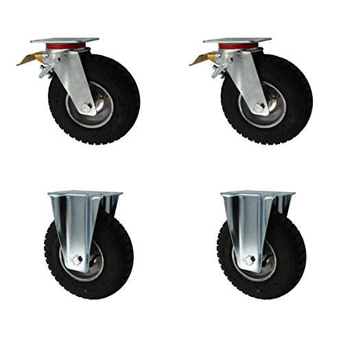 Set 230 mm Luftberefte Transportrolle Lenkrollen Bockrollen Transportgeräterolle von STRICKER-ROLLEN