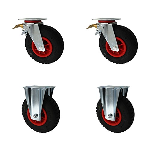 Set 230 mm Luftberefte Transportrollen 2 x Lenkrollen Bremse + 2 x Bockrollen Transportgeräterolle von STRICKER-ROLLEN