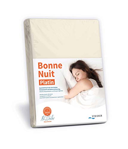 STRICKER Bonne Nuit Platin Spannbetttuch Baumwolle Stretch 240 g/m²- Steghöhe bis 40 cm Bettlaken für Boxspringbetten Wasserbetten - Größe 180x200-200x240 cm Natur von STRICKER