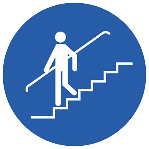 10 Stück Bitte Handlauf benutzen Aufkleber Ø 9,5cm Sticker Schild Treppengeländer nutzen Gebotszeichen Warnzeichen mit UV Schutz für Außenbereich Innenbereich von STROBO