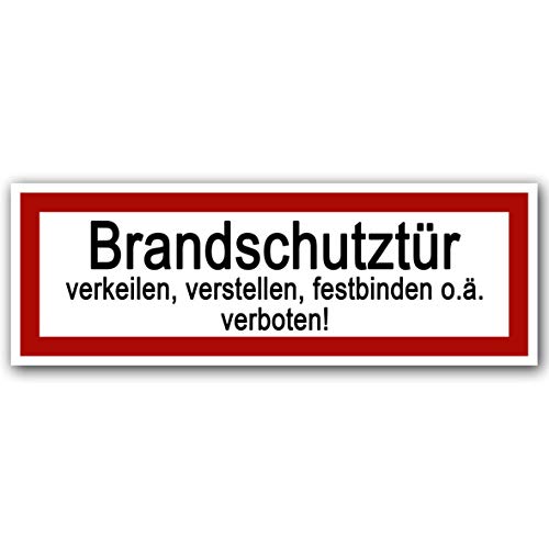 10 Stück Brandschutztür Aufkleber 21x7,2cm Sticker Brandschutztür verkeilen, verstellen, festbinden oder ähnliches verboten Warnhinweis mit UV Schutz für Außen-und Innenbereich von STROBO