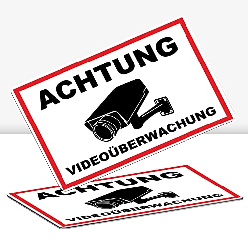 2 Stück Achtung Videoüberwachung Schild 30 x 20 cm Alu 3mm Alu-Dibond stabile Aluminiumverbundplatte dieser Bereich wird überwacht Schild mit UV-Schutz von STROBO von STROBO