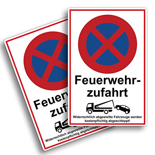2 Stück Feuerwehrzufahrt freihalten Schild 20 x 30 cm aus stabiler PVC Hartschaumplatte 3mm parken verboten mit UV-Schutz von STROBO von STROBO