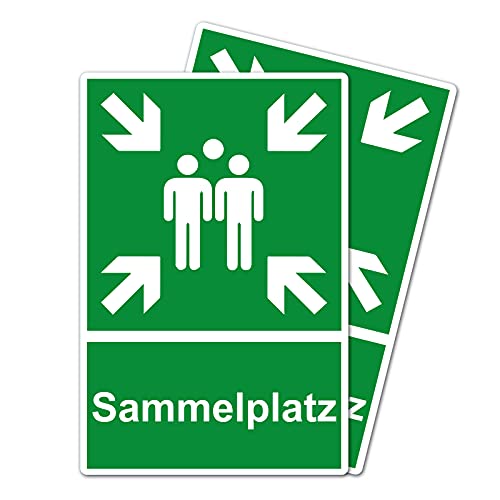 2 Stück Sammelplatz Sammelstelle Sammelpunkt Schild 20 x 30 cm aus stabiler PVC Hartschaumplatte 3mm mit UV-Schutz von STROBO von STROBO