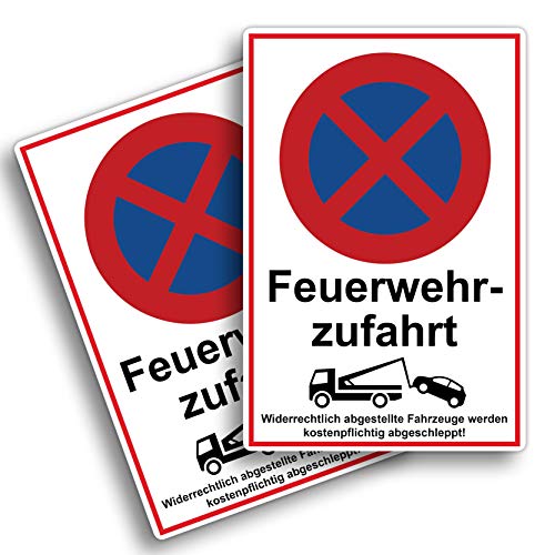 2 Stück XXL Feuerwehrzufahrt Einfahrt freihalten Schild 30 x 40 cm aus stabiler PVC Hartschaumplatte 5 mm parken verboten mit UV-Schutz von STROBO von STROBO