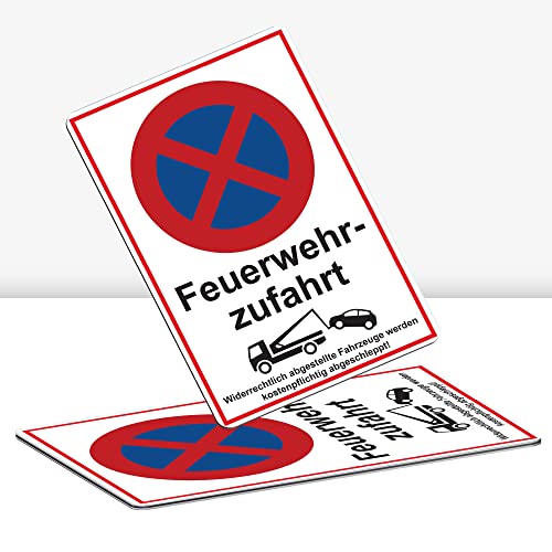 2 Stück XXL Feuerwehrzufahrt freihalten Schild 30 x 40 cm Alu 3mm Alu-Dibond stabile Aluminiumverbundplatte Feuerwehr Einfahrt freihalten mit UV-Schutz von STROBO von STROBO