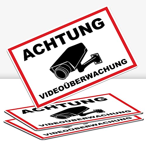 3 Stück Achtung Videoüberwachung Schild 30 x 20 cm Alu 3mm Alu-Dibond stabile Aluminiumverbundplatte dieser Bereich wird überwacht Schild mit UV-Schutz von STROBO von STROBO