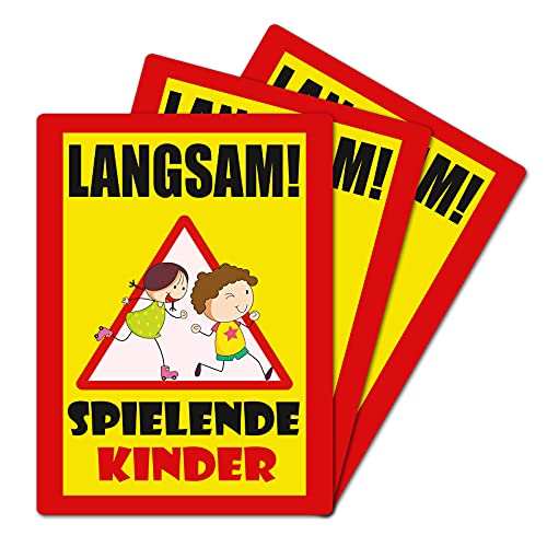 3 Stück Langsam ! spielende KINDER Schild 20 x 30 cm aus stabiler PVC Hartschaumplatte 3mm mit UV-Schutz von STROBO von STROBO