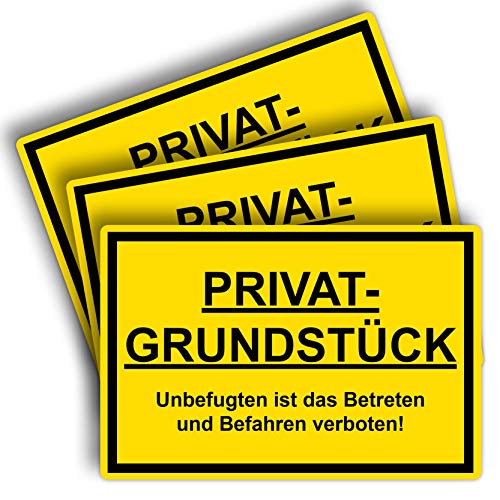 3 Stück Privatgrundstück Unbefugten ist das Betreten und Befahren verboten Schild 20 x 30 cm aus stabiler PVC Hartschaumplatte 3mm Achtung Privatgrund Schild mit UV-Schutz von STROBO von STROBO