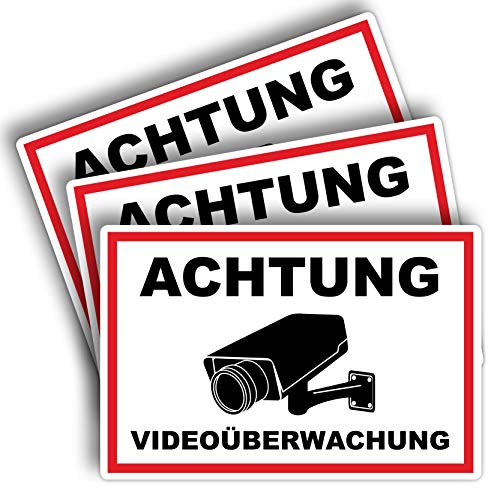 3 Stück XXL Achtung Videoüberwachung Schild 40 x 30 cm aus stabiler PVC Hartschaumplatte 5mm dieser Bereich wird überwacht Schild mit UV-Schutz von STROBO von STROBO