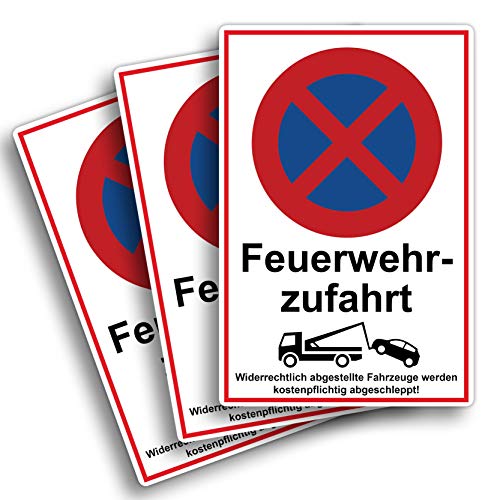 3 Stück XXL Feuerwehrzufahrt Einfahrt freihalten Schild 30 x 40 cm aus stabiler PVC Hartschaumplatte 5 mm parken verboten mit UV-Schutz von STROBO von STROBO