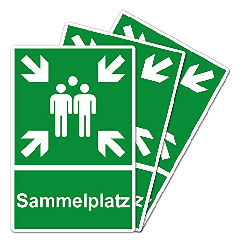 3 Stück XXL Sammelplatz Schild 30 x 40 cm aus stabiler PVC Hartschaumplatte 5 mm Sammelstelle Sammelpunkt mit UV-Schutz von STROBO von STROBO