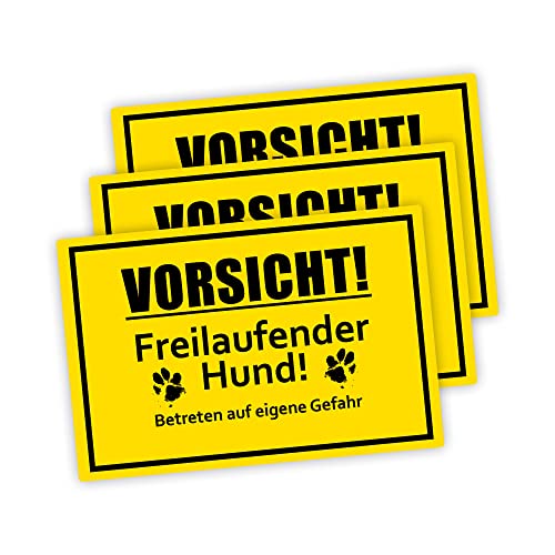 3 Stück XXL Vorsicht! freilaufender Hund Schild 30 x 40 cm aus stabiler PVC Hartschaumplatte 5mm Achtung vor dem Hund Schild mit UV-Schutz von STROBO von STROBO