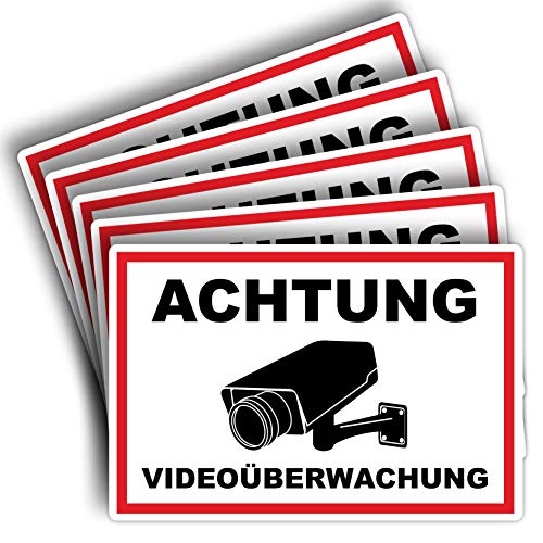 5 Stück Achtung Videoüberwachung Schild 20 x 30 cm aus stabiler PVC Hartschaumplatte 3mm dieser Bereich wird überwacht Schild mit UV-Schutz von STROBO von STROBO