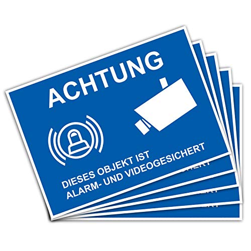 5 Stück Achtung dieses Objekt ist Alarm und Videogesicht dieser Bereich wird videoüberwacht in A6 14,8 x 10,5 cm Sticker mit UV Schutz für Außen-und Innenbereich von STROBO