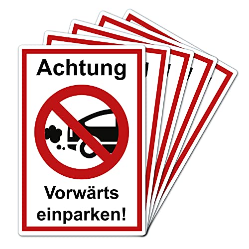 5 Stück Achtung vorwärts einparken Schild 20 x 30 cm aus stabiler PVC Hartschaumplatte 3mm mit UV-Schutz von STROBO von STROBO