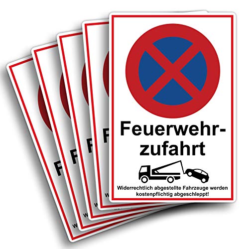 5 Stück Feuerwehrzufahrt freihalten Schild 20 x 30 cm aus stabiler PVC Hartschaumplatte 3mm parken verboten mit UV-Schutz von STROBO von STROBO