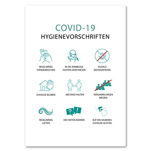 5 Stück Hygienevorschriften Aufkleber A4 Sticker mit UV Schutz Gebotszeichen Warnzeichen für Außen-und Innenbereich von STROBO
