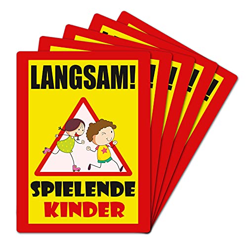 5 Stück Langsam ! spielende KINDER Schild 20 x 30 cm aus stabiler PVC Hartschaumplatte 3mm mit UV-Schutz von STROBO von STROBO