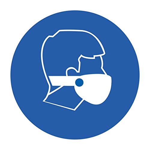 5 Stück Mundschutz Aufkleber Schutzmaske Sticker Ø 9,5cm Gebotszeichen mit UV Schutz Warnzeichen für Außen-und Innenbereich Verbotszeichen von STROBO. (9,5 x 9,5 cm, Mundschutz Aufkleber) von STROBO