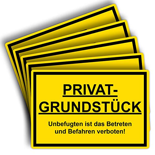 5 Stück Privatgrundstück Unbefugten ist das Betreten und Befahren verboten Schild 20 x 30 cm aus stabiler PVC Hartschaumplatte 3mm Achtung Privatgrund Schild mit UV-Schutz von STROBO von STROBO