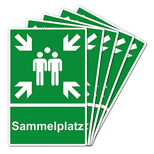 5 Stück Sammelplatz Sammelstelle Sammelpunkt Schild 20 x 30 cm aus stabiler PVC Hartschaumplatte 3mm mit UV-Schutz von STROBO von STROBO