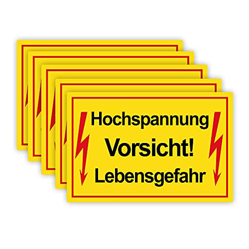 5 Stück Vorsicht ! Hochspannung Lebensgefahr Schild 20 x 30 cm aus stabiler PVC Hartschaumplatte 3mm mit UV-Schutz von STROBO von STROBO