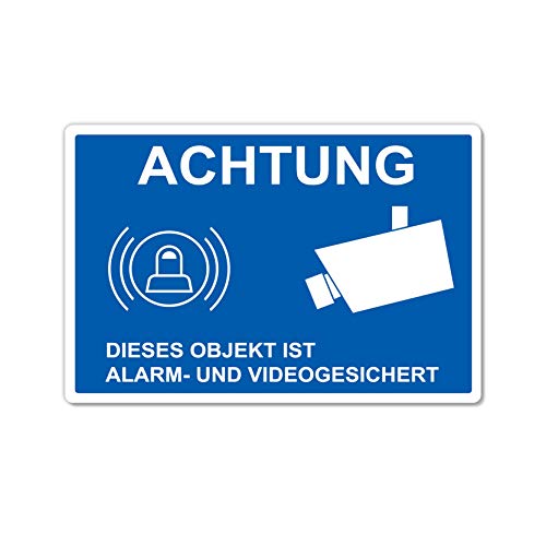 Achtung dieses Objekt ist Alarm und Videogesicht Schild 20 x 30 cm aus stabiler PVC Hartschaumplatte 3mm dieser Bereich wird videoüberwacht mit UV-Schutz von STROBO von STROBO