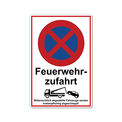 Feuerwehrzufahrt freihalten Schild 20 x 30 cm aus stabiler PVC Hartschaumplatte 3mm parken verboten mit UV-Schutz von STROBO von STROBO