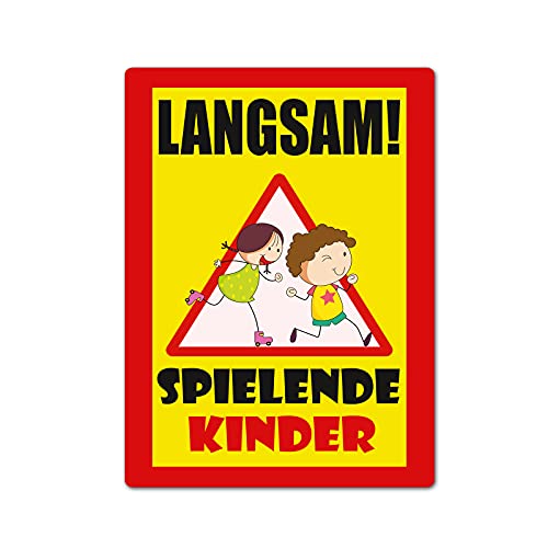 XXL Langsam ! spielende KINDER Schild 30 x 40 cm aus stabiler PVC Hartschaumplatte 5mm mit UV-Schutz von STROBO von STROBO