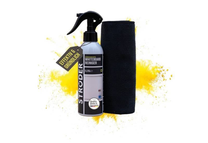 STRÖDER Whiteboard Reiniger, Flipchart Reiniger, Tafelreiniger Flüssigreiniger (Set, [- 1x 250ml Sprühflasche inkl. Sprühkopf und Mikrofasertuch Hohe Wirksamkeit, Materialfreundlichkeit, Effektiv) von STRÖDER