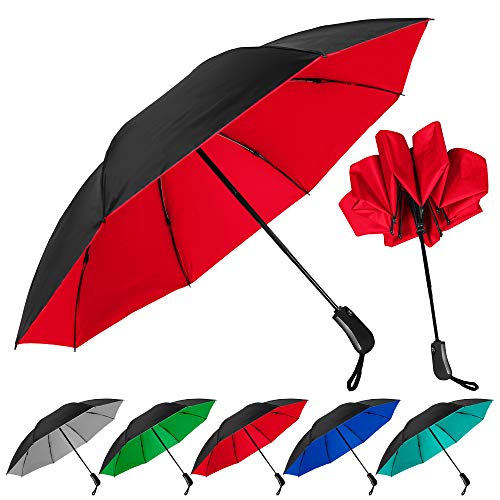 StrombergBrand Farbiger Flip-Regenschirm (automatisches Öffnen, umgekehrter Regenschirm), umgekehrter faltbarer Regenschirm für Damen und Herren, kompakter zweifarbiger Regen- und winddichter von STROMBERGBRAND UMBRELLAS