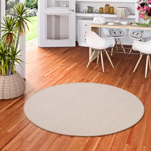 STRONG Feinschlingen Velour Teppich Beige Rund in 7 Größen von Snapstyle