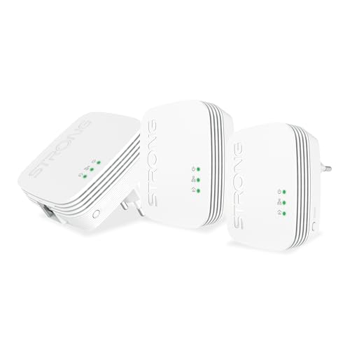 STRONG - Powerline 600 Triple Set Mini - 3 Powerline-Adapter 600 Mbps - Highspeed-Internetzugang - 300 m Reichweite - Für alle Boxen/Router - LAN-Anschluss - Plug & Play-Installation - weiß von STRONG