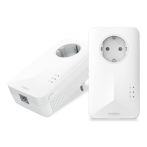 STRONG - Powerline 1000 Duo EU Set - 2 Powerline-Adapter - 1000 Mbps - Fast-Internetzugang - integrierte Steckdose - 300 m Reichweite - Für alle Router - LAN-Anschluss - Easy-Installation - weiß von STRONG