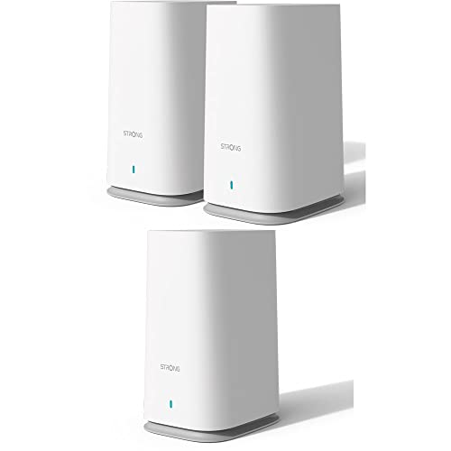 STRONG Wi-Fi Mesh Home Kit 2100 Set für 300 m² Abdeckung, WLAN Verstärker, Heimnetzwerk Repeater, bis 2100 Mbit/s, 2.4+5 GHz, 5 x Gigabit LAN von STRONG