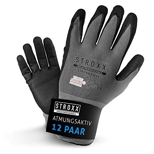 STROXX® 12er Paar Flexx Arbeitshandschuhe | Atmungsaktiv | Schutzhandschuhe | Gartenhandschuhe | Sicherheitshandschuhe | Montagehandschuhe | (10 (XL)) von STROXX