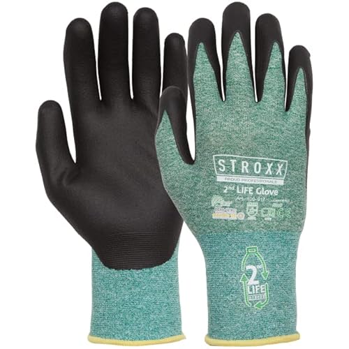 STROXX® 2nd Life Arbeitshandschuhe aus Recycled Polyester |grün/schwarz| Gartenhandschuhe | Variabel einsetzbar | Damen und Herren | Atmungsaktiv | Strapazierfähig (12, 11) von STROXX