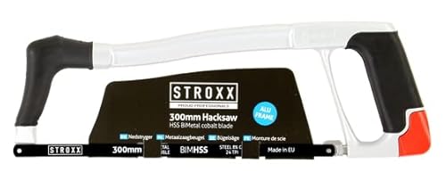 STROXX® - Metallsäge 300mm - inkl. HSS Bimetall Sägeblatt - Bügelsäge für Metall, Alu, PVC-Rohr und Plastik - Multifunktionssäge - Aluminiumrahmen von STROXX