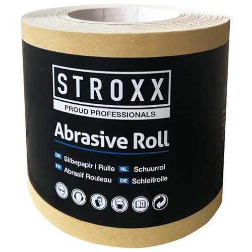 STROXX – Schleifrolle 115 mm x 50m – Universalschleifmittel zum Schleifen von Holz, Spanplatten, Gips, Metall & anderen Werkstoffen – Schleifpapier mit hohem Abtrag & langer Standzeit (Korn 320) von STROXX