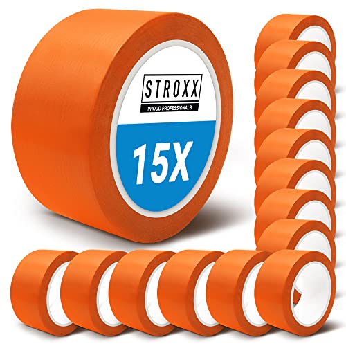 STROXX – 15x Putz- und Maler Abklebeband 50mm x 33m – Abdeckband orange für Malerarbeiten & Renovierungen – Malerkrepp zum Streichen & Lackieren – wasserfest & rückstandslos entfernbar von STROXX