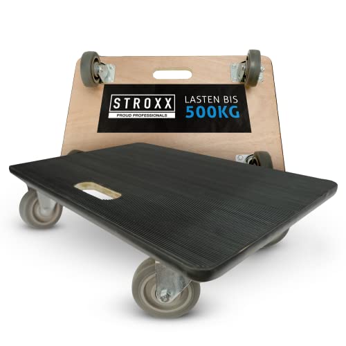 STROXX – 1x Transportroller mit 500kg Traglast (600 x 400 x 145mm) – Rollbrett mit rutschfestem Gummibelag – Möbelroller für Umzug & sperrige Gegenstände von STROXX