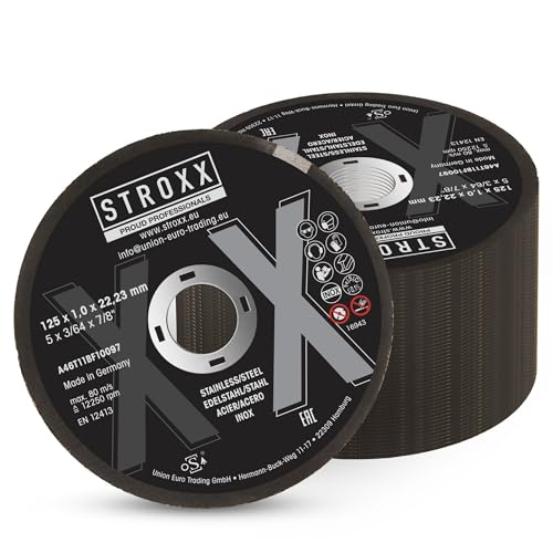 STROXX - 25x Trennschreibe 125mm - 125x1,0x22,23mm - Flexscheibe für Winkelschleifer - Langlebig - für Schleifen, Trenne und bearbeiten von Metallen, Edelstahl, Stein, Beton uvm. von STROXX