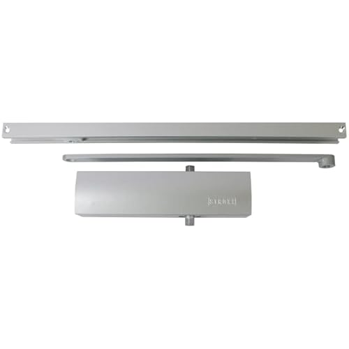 STROXX – Türschließer silber inkl. Gleitschiene & Montageplatte – Gleittürschließer Komplettpaket bis 1050 mm Türbreite – Clip Close Tür mit 180° Öffnung – für Standard Installation nach EN1154 (EN 3) von STROXX